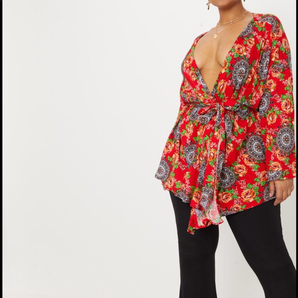 Floral tie waist shirt